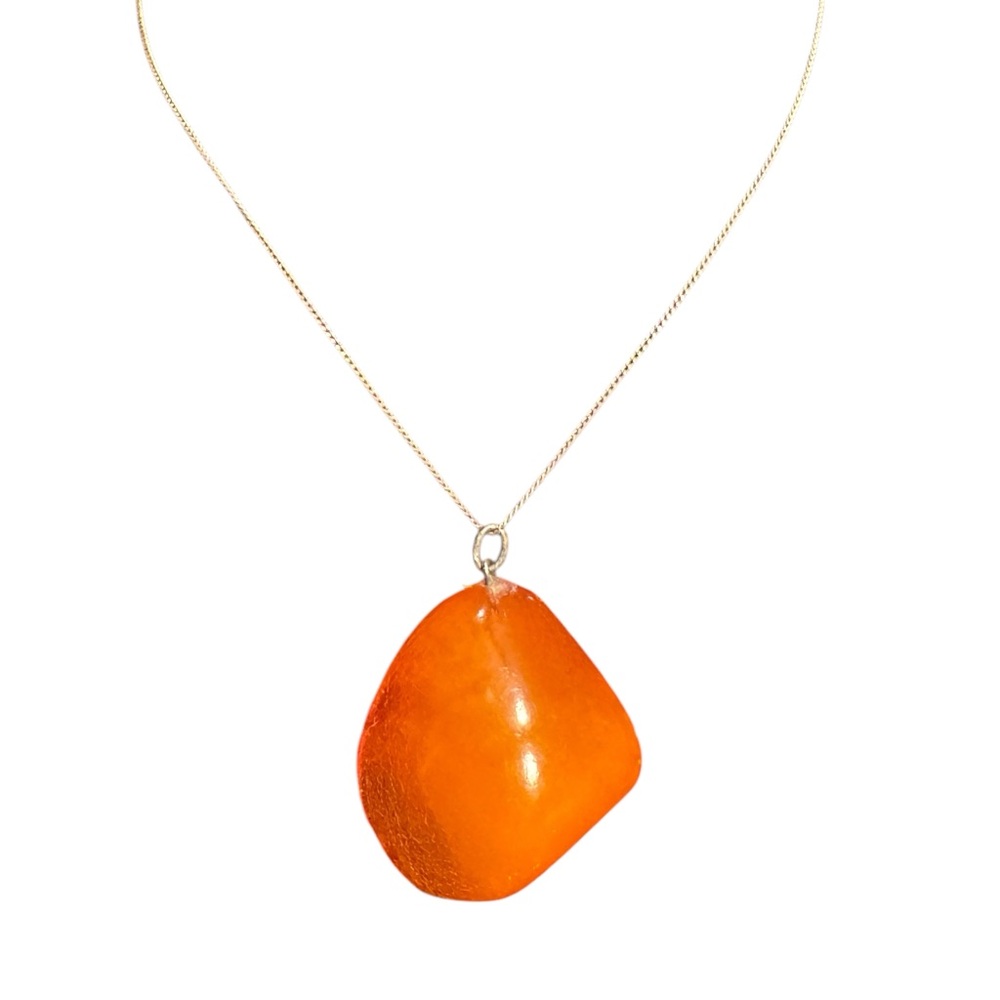 Vintage Russian Baltic Amber Chunk Pendant Sterling 925  Chain